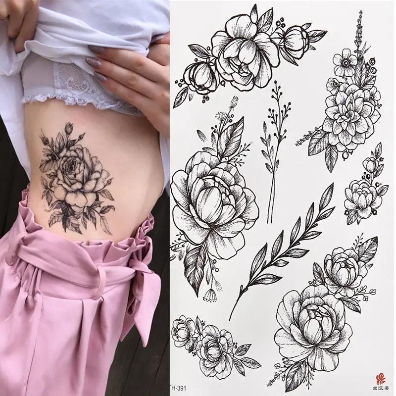 Under Boob Tattoo Large Temporary Breast Decals Sticker Black Flower Design  R
