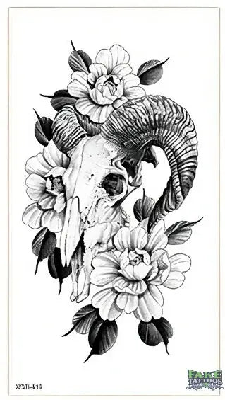 ram skull flower tattoo