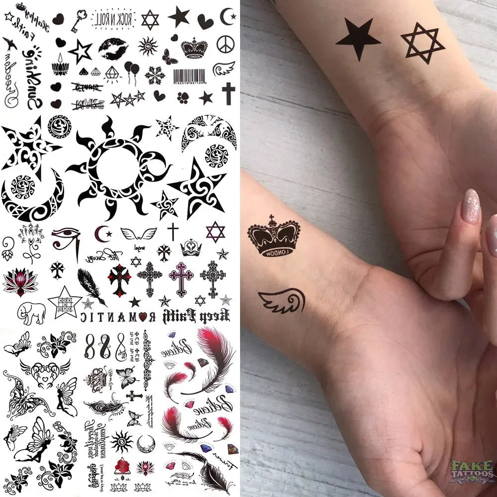 Tatuajes Temporales para niños, tatuaje de águila, flor, estrella