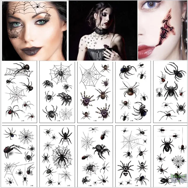 10 piezas 3D araña Tatoo escorpión tatuaje temporal pegatinas para Halloween tatuaje falso arte corporal Tatuajes broma Tatouage Temporaire