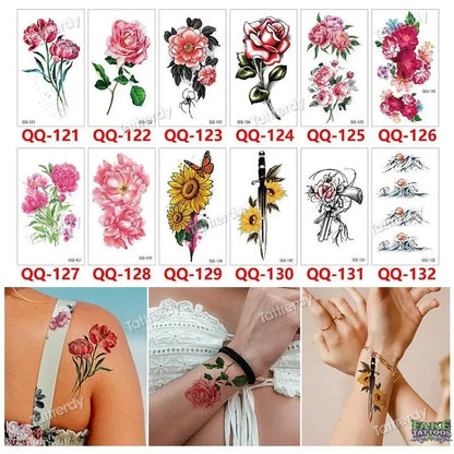 12Pcs Temporary Tattoo Women Butterfly Party Favors Lotus Sleeve Face Body Lily Feather Fake Tattoos