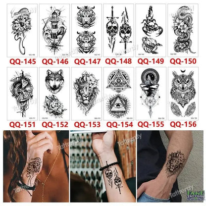 12Pcs Temporary Tattoo Women Butterfly Party Favors Lotus Sleeve Face Body Lily Feather Fake Tattoos