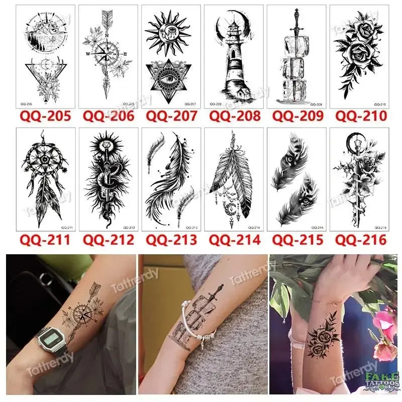 12Pcs Temporary Tattoo Women Butterfly Party Favors Lotus Sleeve Face Body Lily Feather Fake Tattoos