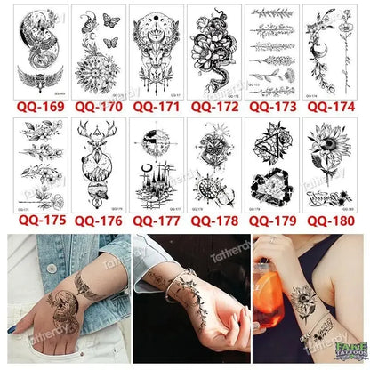 12Pcs Temporary Tattoo Women Butterfly Party Favors Lotus Sleeve Face Body Lily Feather Fake Tattoos