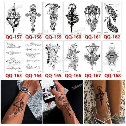 12Pcs Temporary Tattoo Women Butterfly Party Favors Lotus Sleeve Face Body Lily Feather Fake Tattoos