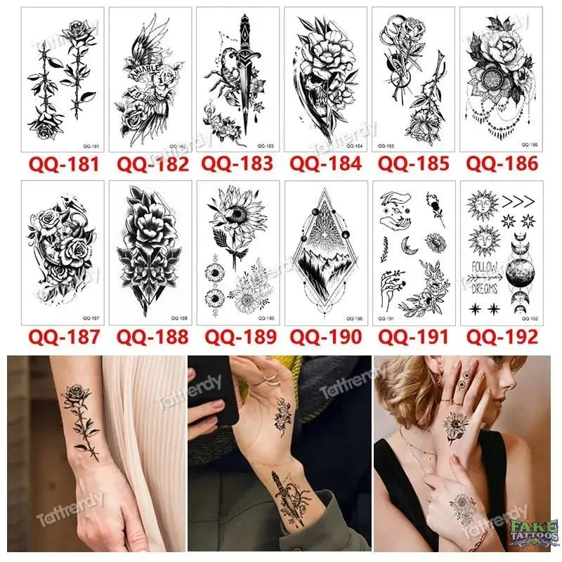 12Pcs Temporary Tattoo Women Butterfly Party Favors Lotus Sleeve Face Body Lily Feather Fake Tattoos