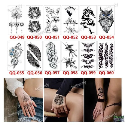 12Pcs Temporary Tattoo Women Butterfly Party Favors Lotus Sleeve Face Body Lily Feather Fake Tattoos