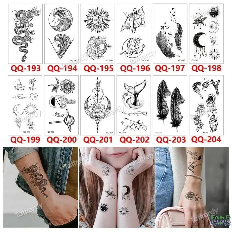 12Pcs Temporary Tattoo Women Butterfly Party Favors Lotus Sleeve Face Body Lily Feather Fake Tattoos