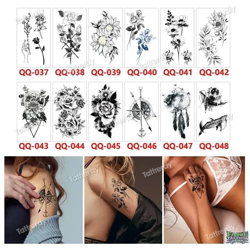 12Pcs Temporary Tattoo Women Butterfly Party Favors Lotus Sleeve Face Body Lily Feather Fake Tattoos