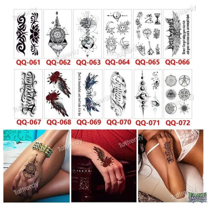 12Pcs Temporary Tattoo Women Butterfly Party Favors Lotus Sleeve Face Body Lily Feather Fake Tattoos