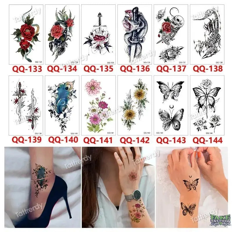 12 piezas tatuaje temporal mujeres mariposa fiesta favores Lotus manga cara cuerpo lirio pluma tatuajes falsos