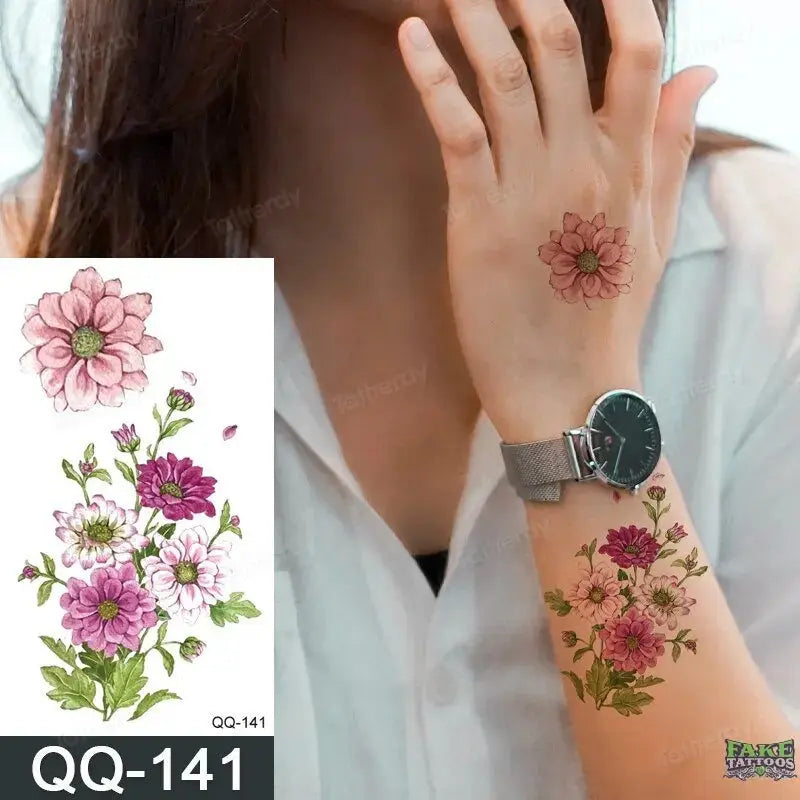 12Pcs Temporary Tattoo Women Butterfly Party Favors Lotus Sleeve Face Body Lily Feather Fake Tattoos