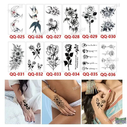 12Pcs Temporary Tattoo Women Butterfly Party Favors Lotus Sleeve Face Body Lily Feather Fake Tattoos