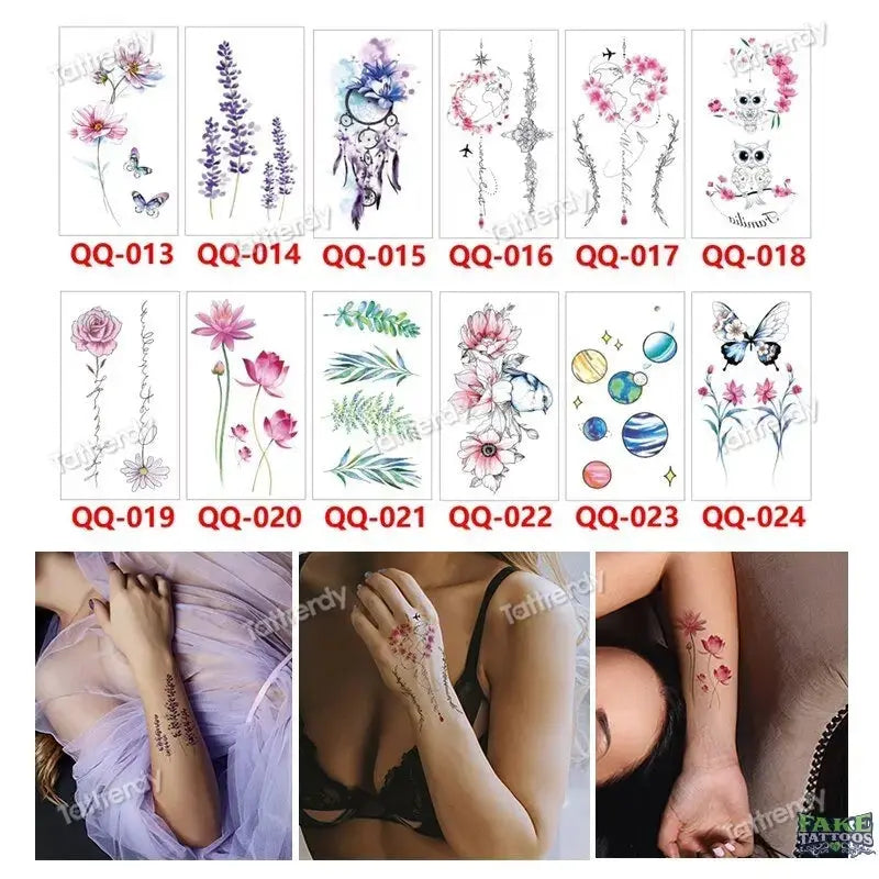 12 piezas tatuaje temporal mujeres mariposa fiesta favores Lotus manga cara cuerpo lirio pluma tatuajes falsos