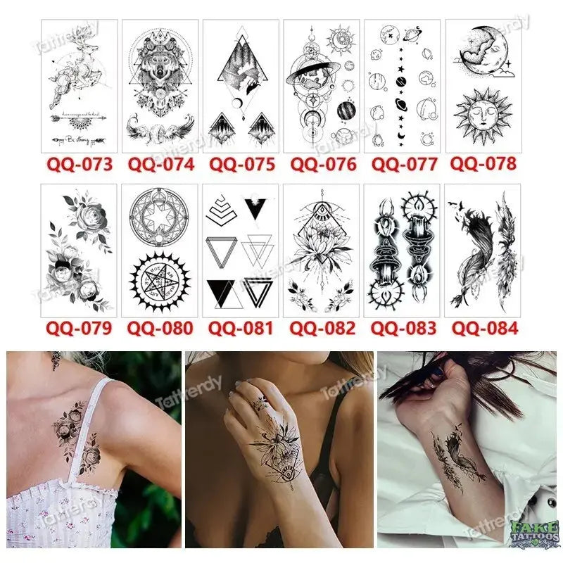 12Pcs Temporary Tattoo Women Butterfly Party Favors Lotus Sleeve Face Body Lily Feather Fake Tattoos