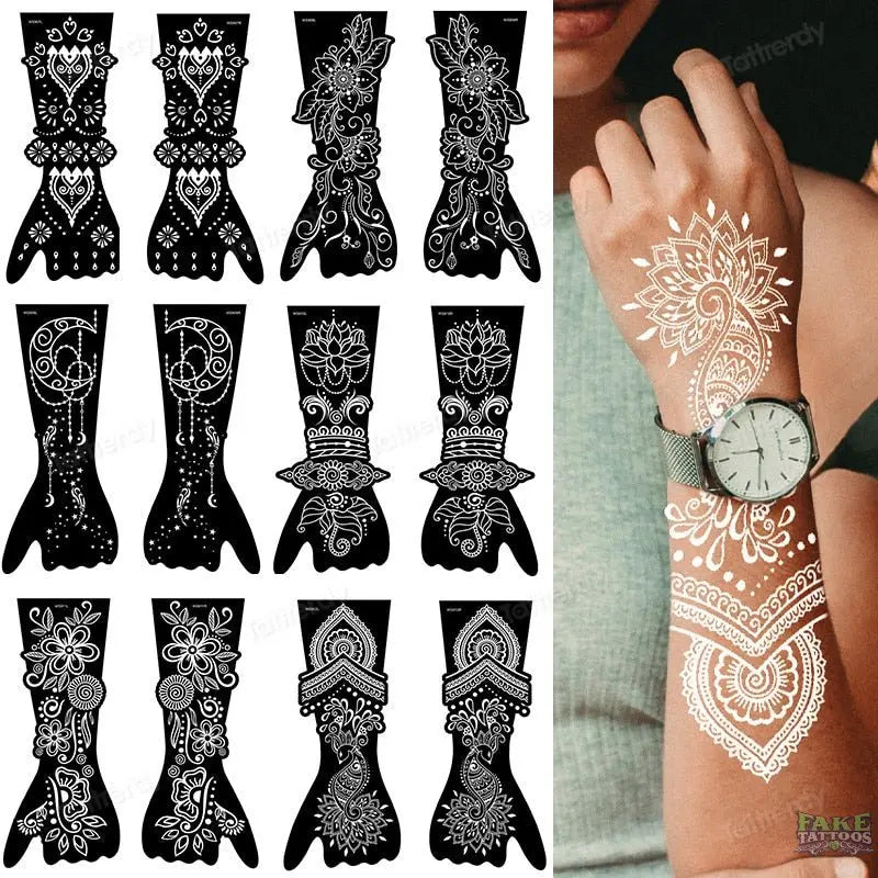 Temporary Tattoo Stencil Hand Henna DIY Body Art Sticker Template Wedding  Tool Professional India Fashion Decal Flower Stencil