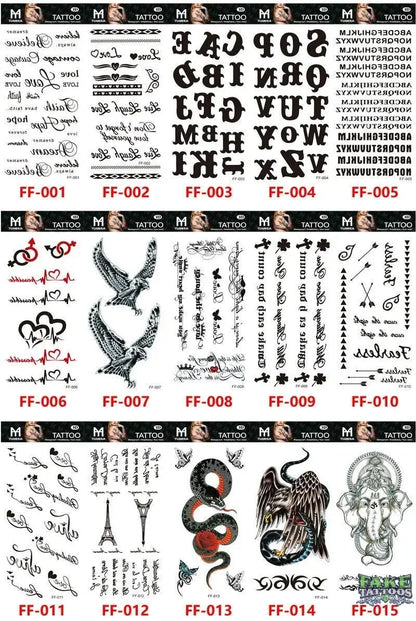 15Pcs Temporary Tattoos 3D Black Branch Rose Peony Flowers