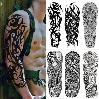 6pcs Color Tiger Wolf Large Arm Sleeve Tattoo Prajna Dragon Waterproof Temporary Tattoo Sticker Body Art Fake Tatoo Men Women