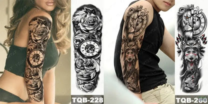 6pcs Color Tiger Wolf Large Arm Sleeve Tattoo Prajna Dragon Waterproof Temporary Tattoo Sticker Body Art Fake Tatoo Men Women