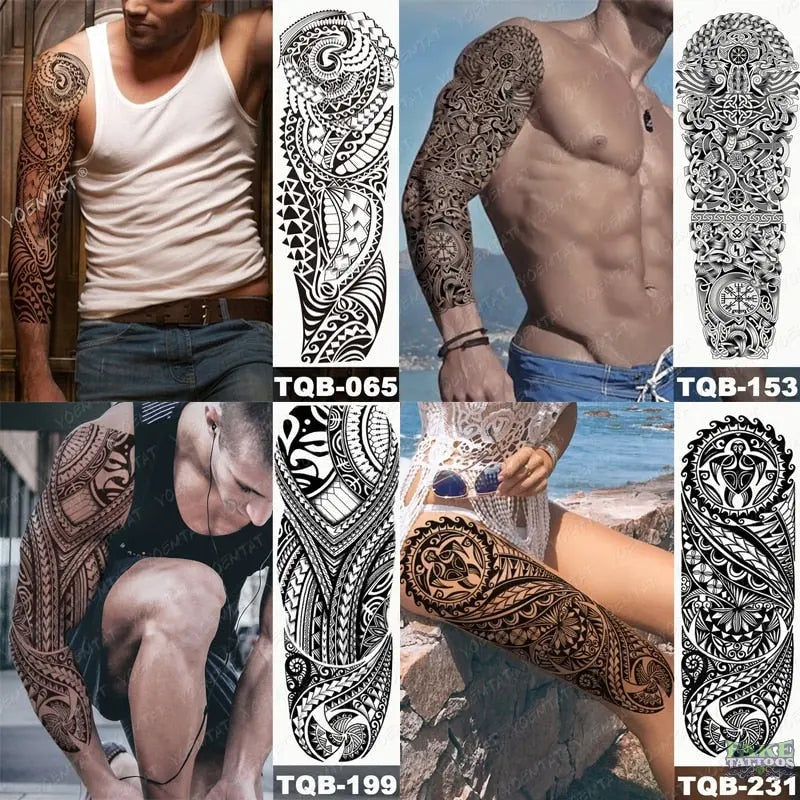 6pcs Color Tiger Wolf Large Arm Sleeve Tattoo Prajna Dragon Waterproof Temporary Tattoo Sticker Body Art Fake Tatoo Men Women