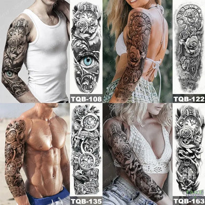 6pcs Color Tiger Wolf Large Arm Sleeve Tattoo Prajna Dragon Waterproof Temporary Tattoo Sticker Body Art Fake Tatoo Men Women