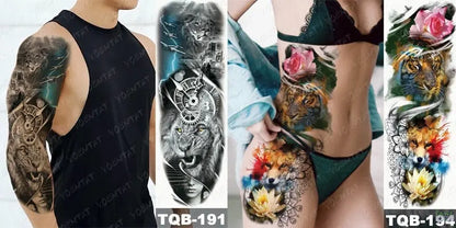 6pcs Color Tiger Wolf Large Arm Sleeve Tattoo Prajna Dragon Waterproof Temporary Tattoo Sticker Body Art Fake Tatoo Men Women