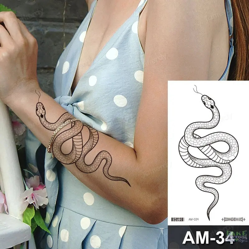 Adult Temporary Tattoos Waterproof Body Art Sexy Snake Dragon Totem Tattoo Women Men Arm Sleeve Leg Black Forest Tattoo Fake