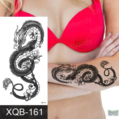 Adult Temporary Tattoos Waterproof Body Art Sexy Snake Dragon Totem Tattoo Women Men Arm Sleeve Leg Black Forest Tattoo Fake