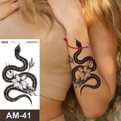 Adult Temporary Tattoos Waterproof Body Art Sexy Snake Dragon Totem Tattoo Women Men Arm Sleeve Leg Black Forest Tattoo Fake