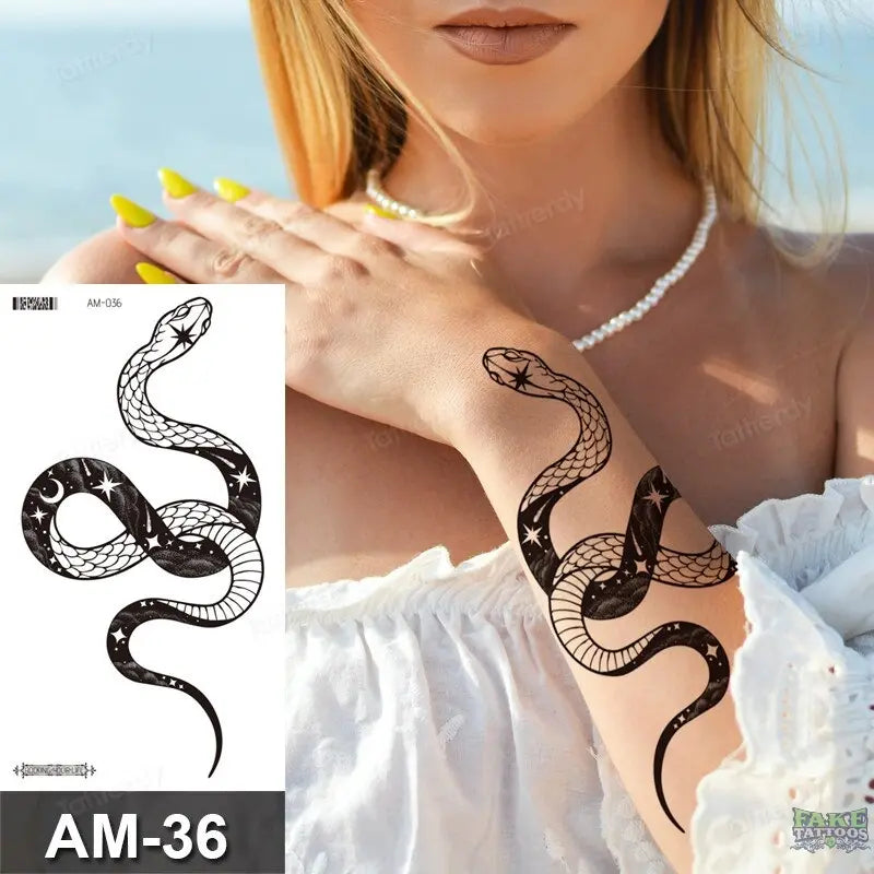 Adult Temporary Tattoos Waterproof Body Art Sexy Snake Dragon Totem Tattoo Women Men Arm Sleeve Leg Black Forest Tattoo Fake