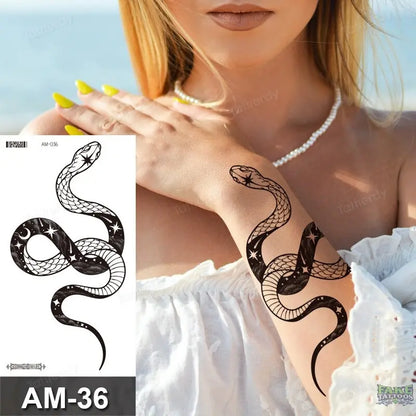 Adult Temporary Tattoos Waterproof Body Art Sexy Snake Dragon Totem Tattoo Women Men Arm Sleeve Leg Black Forest Tattoo Fake