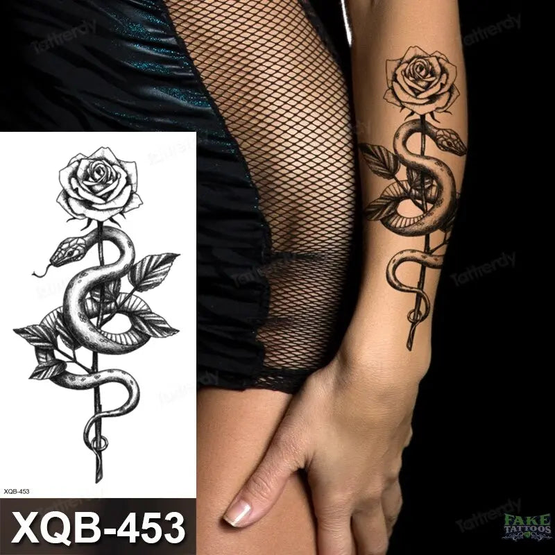 Adult Temporary Tattoos Waterproof Body Art Sexy Snake Dragon Totem Tattoo Women Men Arm Sleeve Leg Black Forest Tattoo Fake