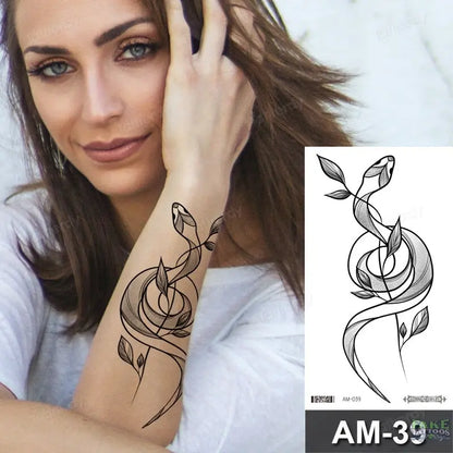 Adult Temporary Tattoos Waterproof Body Art Sexy Snake Dragon Totem Tattoo Women Men Arm Sleeve Leg Black Forest Tattoo Fake