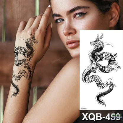 Adult Temporary Tattoos Waterproof Body Art Sexy Snake Dragon Totem Tattoo Women Men Arm Sleeve Leg Black Forest Tattoo Fake