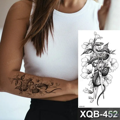 Adult Temporary Tattoos Waterproof Body Art Sexy Snake Dragon Totem Tattoo Women Men Arm Sleeve Leg Black Forest Tattoo Fake