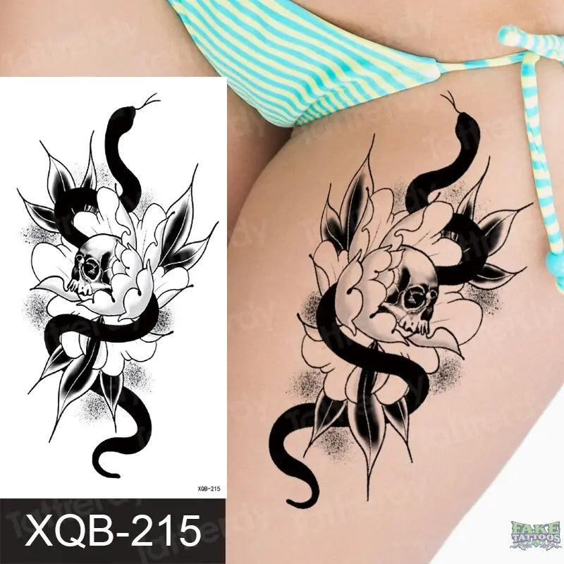 Adult Temporary Tattoos Waterproof Body Art Sexy Snake Dragon Totem Tattoo Women Men Arm Sleeve Leg Black Forest Tattoo Fake