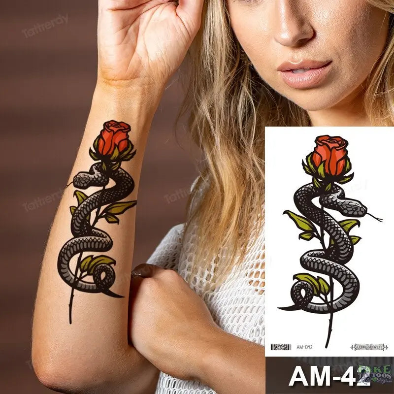 Adult Temporary Tattoos Waterproof Body Art Sexy Snake Dragon Totem Tattoo Women Men Arm Sleeve Leg Black Forest Tattoo Fake