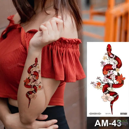 Adult Temporary Tattoos Waterproof Body Art Sexy Snake Dragon Totem Tattoo Women Men Arm Sleeve Leg Black Forest Tattoo Fake