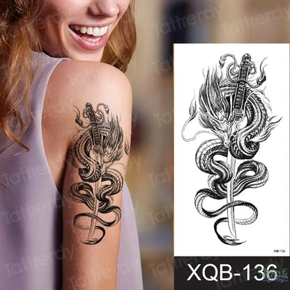 Adult Temporary Tattoos Waterproof Body Art Sexy Snake Dragon Totem Tattoo Women Men Arm Sleeve Leg Black Forest Tattoo Fake