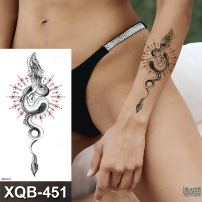 Adult Temporary Tattoos Waterproof Body Art Sexy Snake Dragon Totem Tattoo Women Men Arm Sleeve Leg Black Forest Tattoo Fake