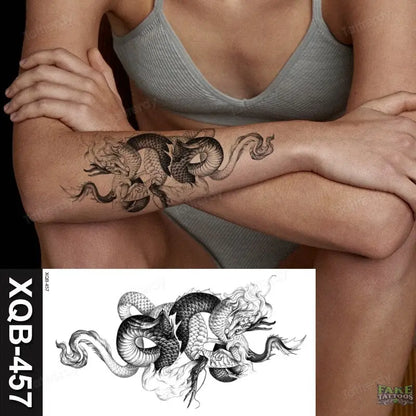 Adult Temporary Tattoos Waterproof Body Art Sexy Snake Dragon Totem Tattoo Women Men Arm Sleeve Leg Black Forest Tattoo Fake