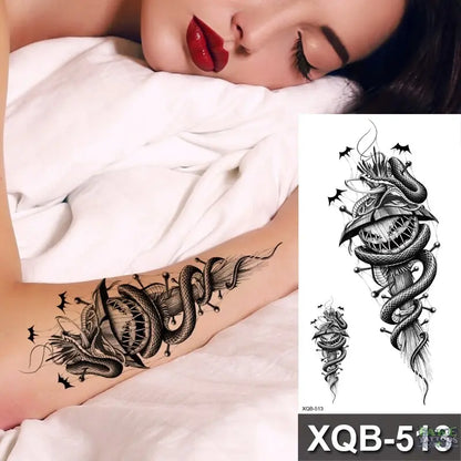 Adult Temporary Tattoos Waterproof Body Art Sexy Snake Dragon Totem Tattoo Women Men Arm Sleeve Leg Black Forest Tattoo Fake