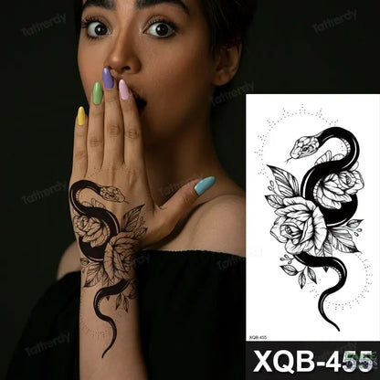 Adult Temporary Tattoos Waterproof Body Art Sexy Snake Dragon Totem Tattoo Women Men Arm Sleeve Leg Black Forest Tattoo Fake