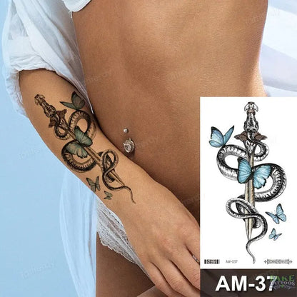 Adult Temporary Tattoos Waterproof Body Art Sexy Snake Dragon Totem Tattoo Women Men Arm Sleeve Leg Black Forest Tattoo Fake