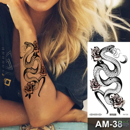 Adult Temporary Tattoos Waterproof Body Art Sexy Snake Dragon Totem Tattoo Women Men Arm Sleeve Leg Black Forest Tattoo Fake