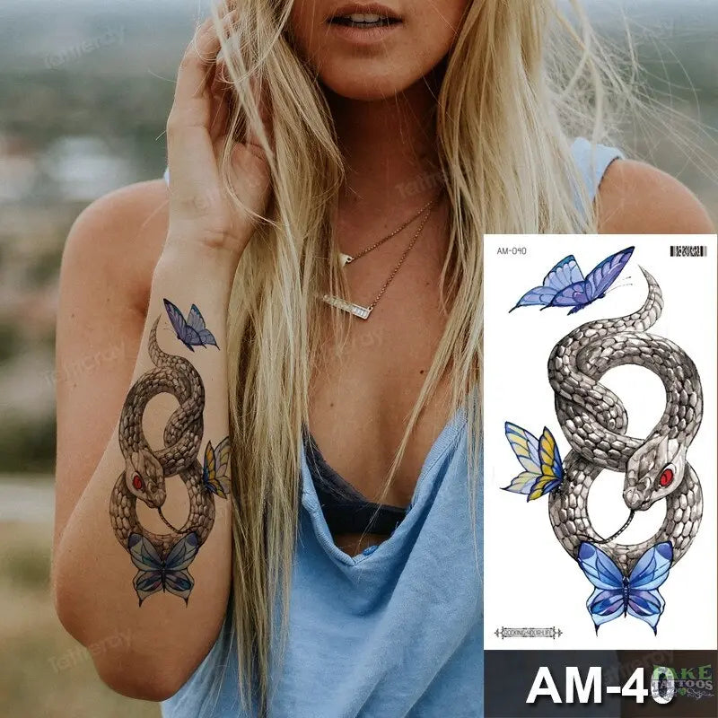 Adult Temporary Tattoos Waterproof Body Art Sexy Snake Dragon Totem Tattoo Women Men Arm Sleeve Leg Black Forest Tattoo Fake