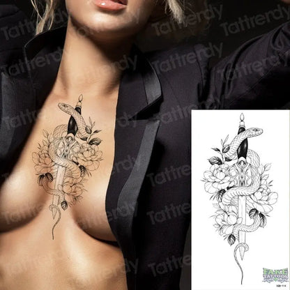 Adult Temporary Tattoos Waterproof Body Art Sexy Snake Dragon Totem Tattoo Women Men Arm Sleeve Leg Black Forest Tattoo Fake