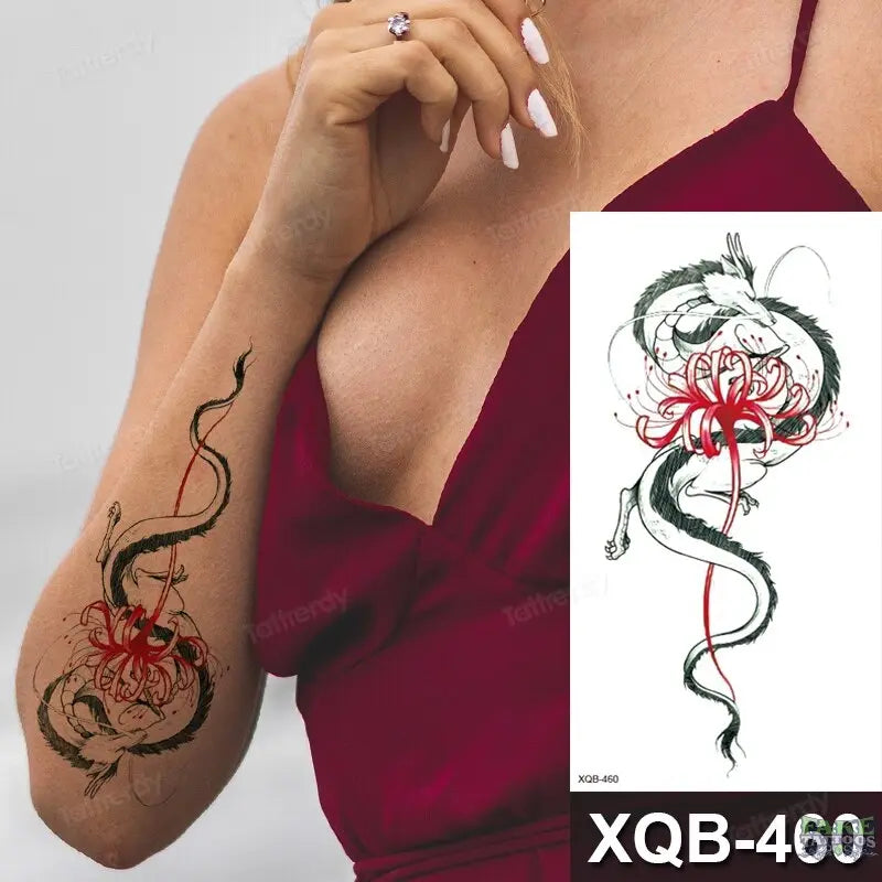 Adult Temporary Tattoos Waterproof Body Art Sexy Snake Dragon Totem Tattoo Women Men Arm Sleeve Leg Black Forest Tattoo Fake