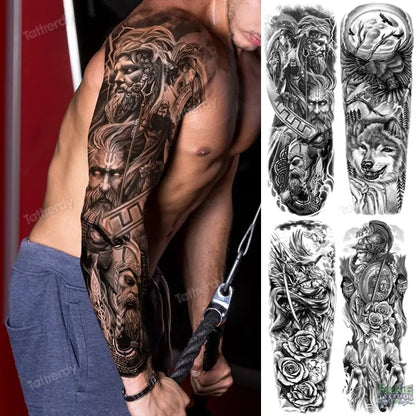 Amazing Temporary Tattoos men large full arm sleeve tattoo god wolf moon dragon lion king tiger forest tattoo designs big body