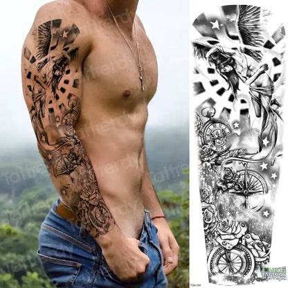 Amazing Temporary Tattoos men large full arm sleeve tattoo god wolf moon dragon lion king tiger forest tattoo designs big body